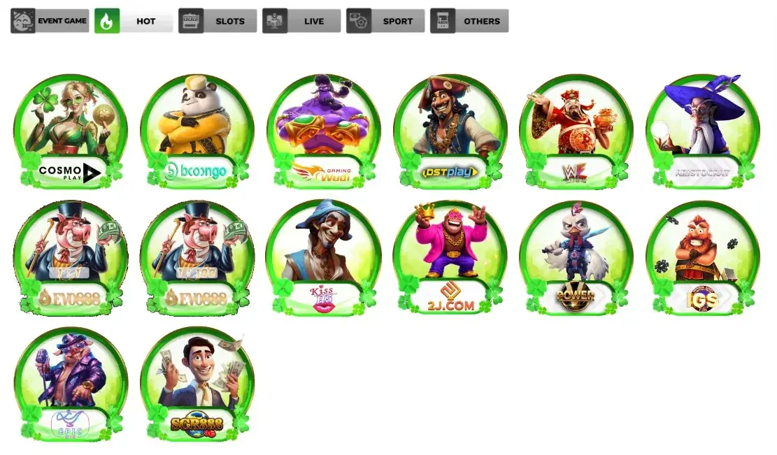 Aus55 game lobby with casino categories and game tiles